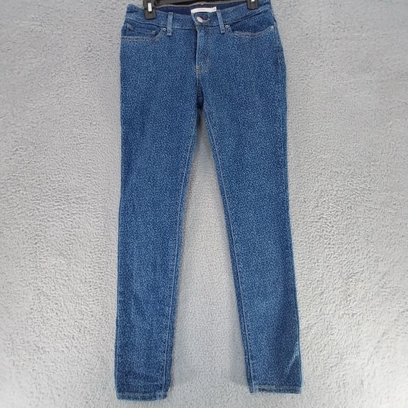 Levis 711 Jeans Womens‎ 28 Skinny Blue Denim Leopard print Wash low Rise - Picture 1 of 13